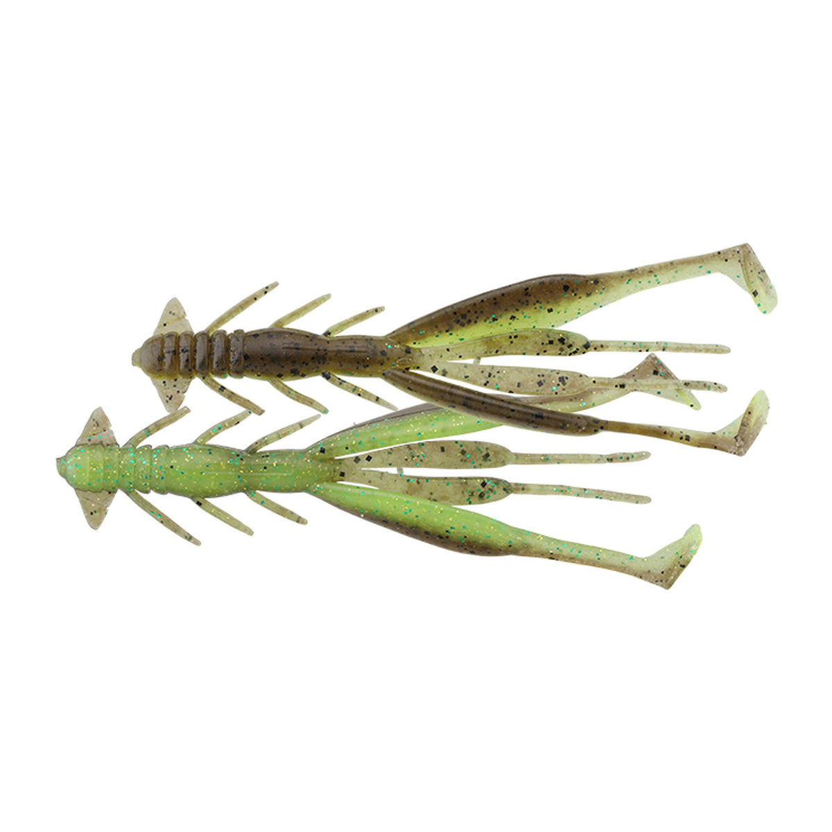 Jackall Jimmy Shrimp 3.8 in Green Pumpkin/Chart — official Jackall product photo