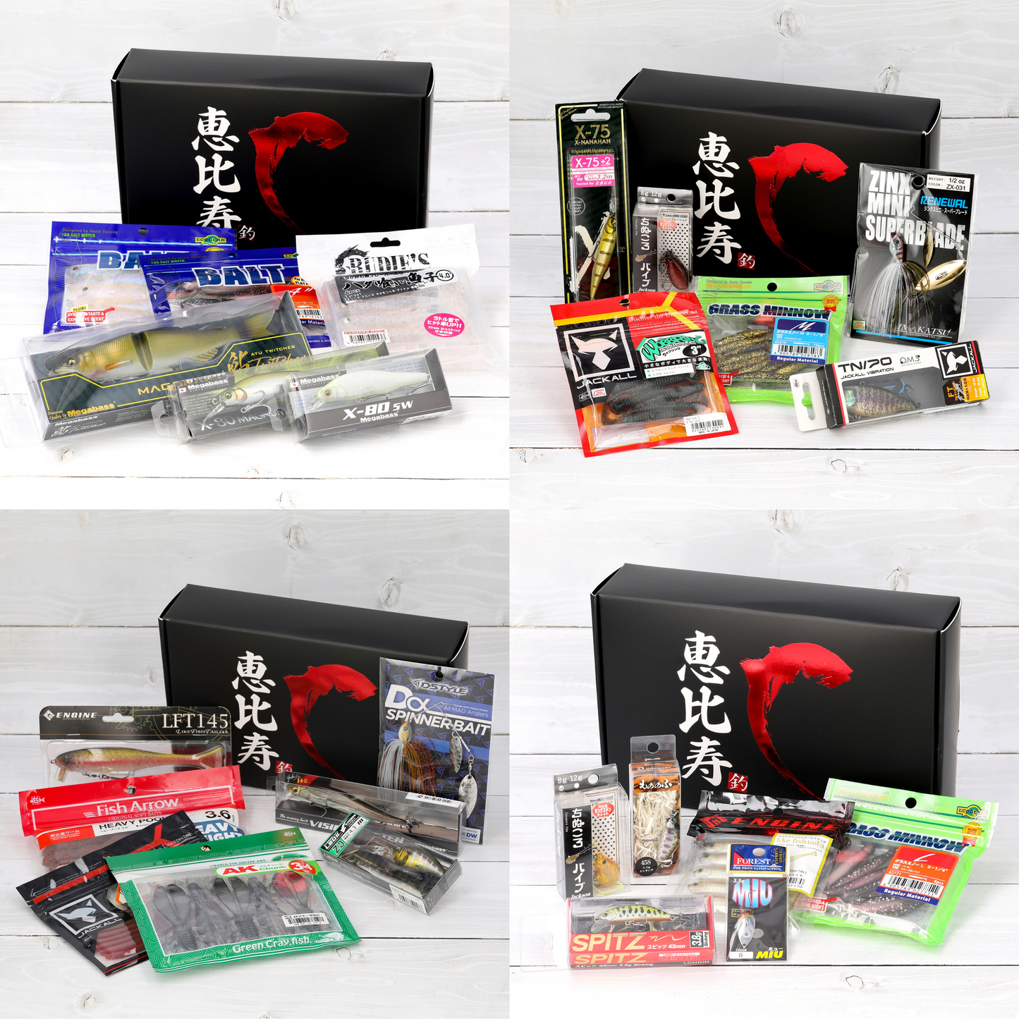 Jighead Subscription Box — packed boxes with Japanese tackle contents laid out