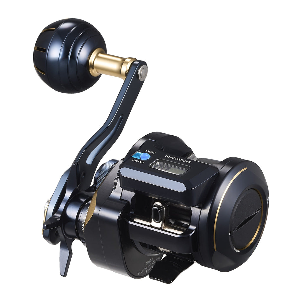 Daiwa 25 SALTIGA IC offshore jigging reel with line counter on white background