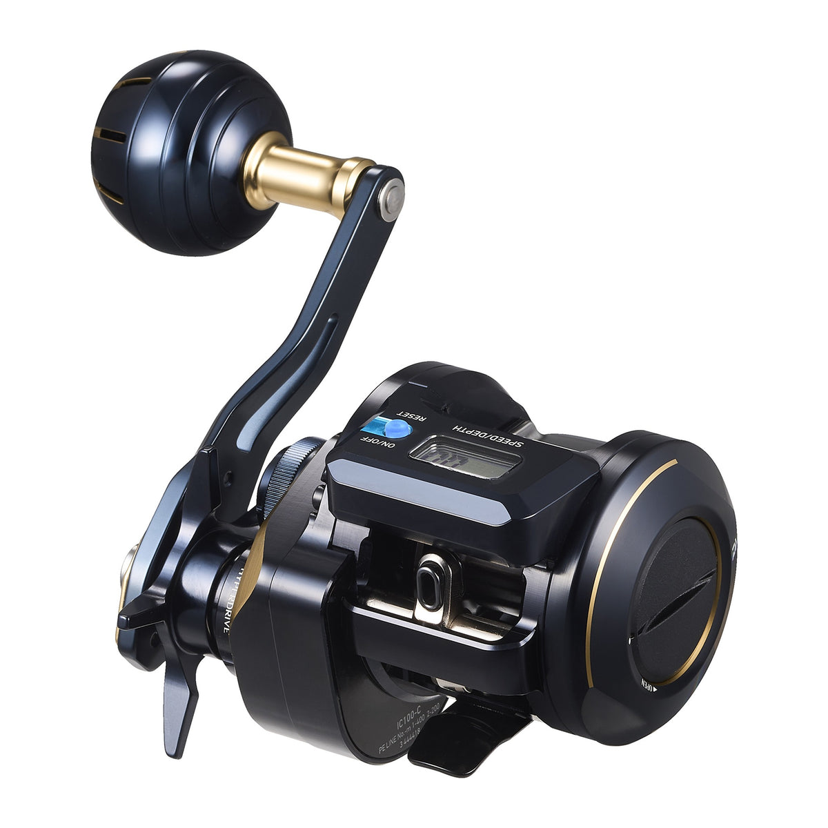 Daiwa 25 SALTIGA IC offshore jigging reel with line counter on white background