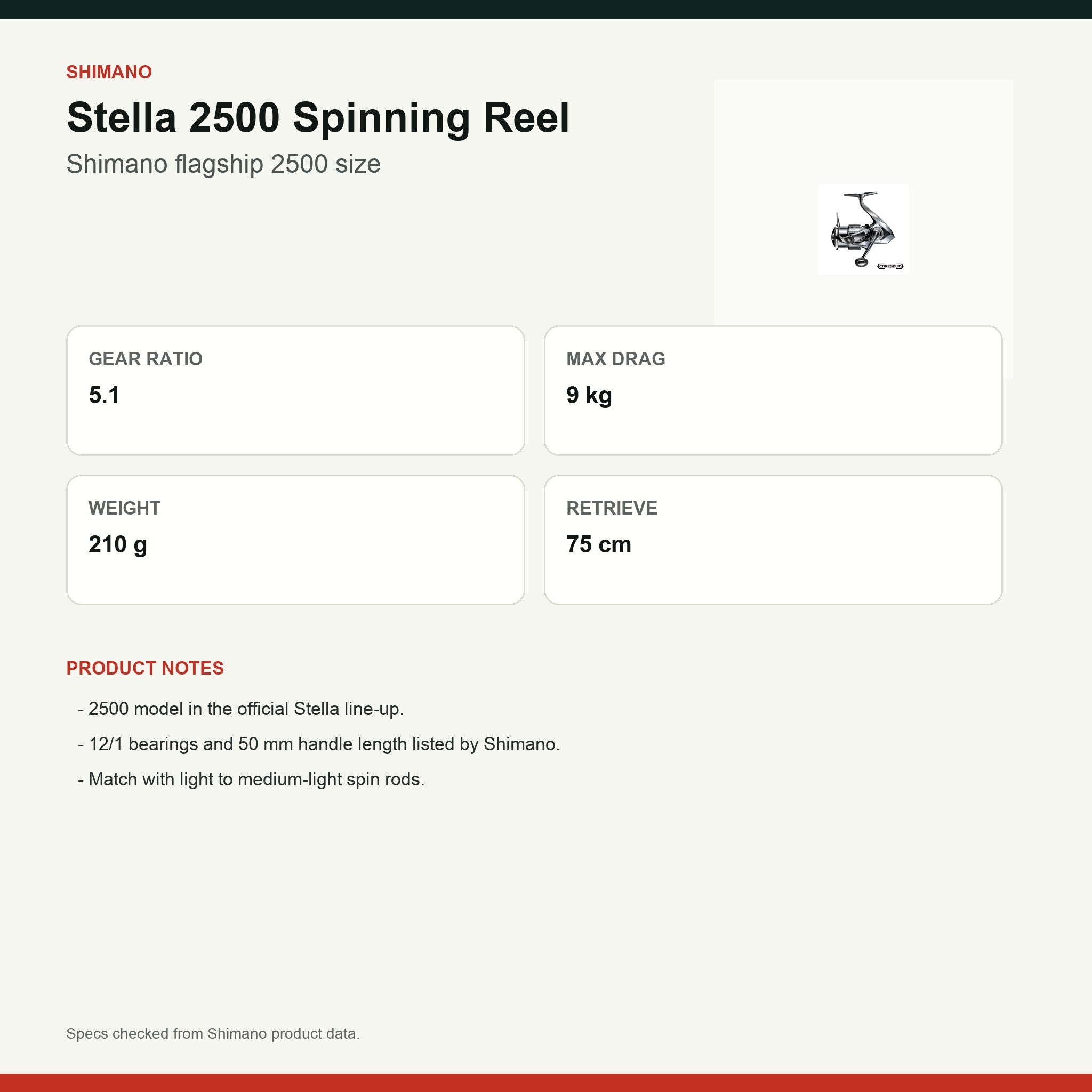 Shimano Stella 2500 specs card