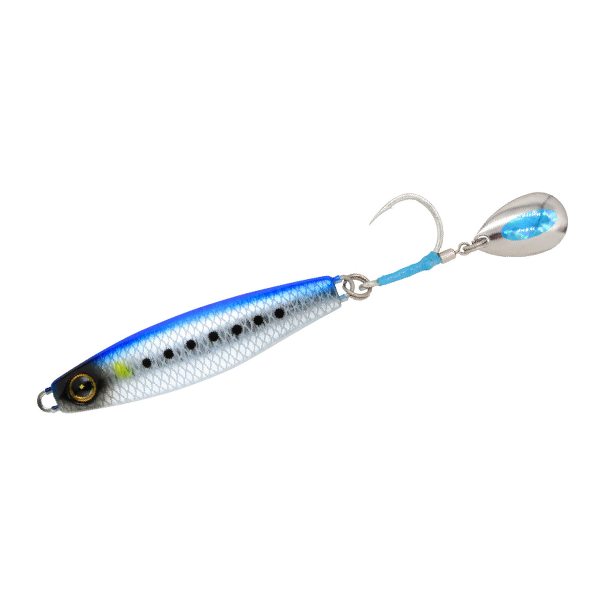 Hayabusa Jack Eye Sawara Spin 2 80g in Real Scale Blue Sardine Mesh Glow — official product photo