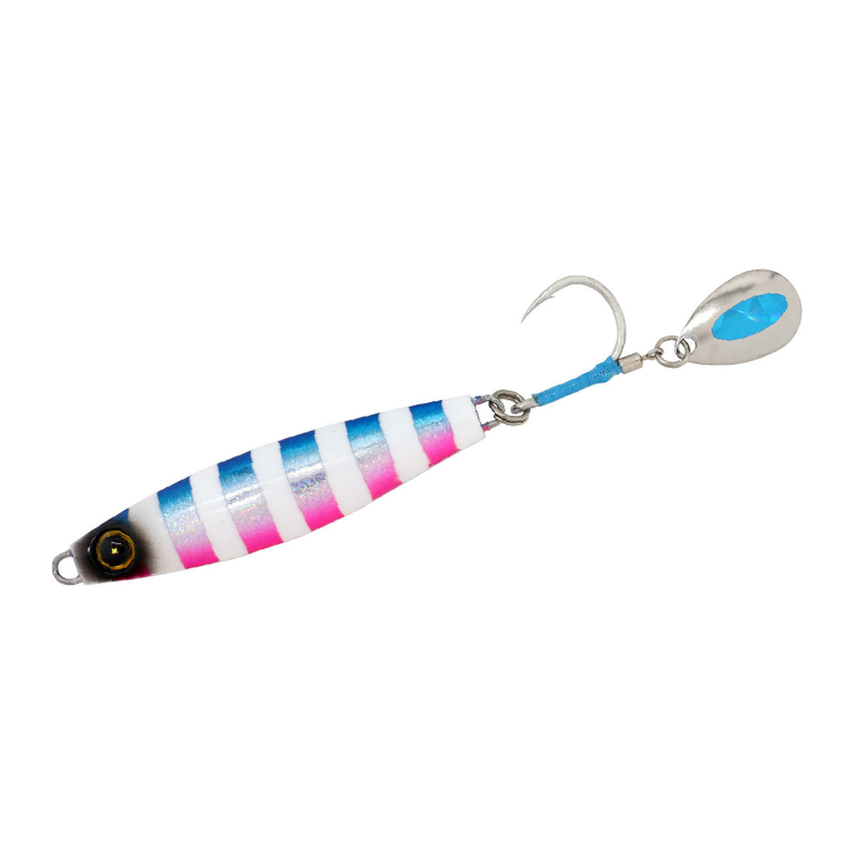 Hayabusa Jack Eye Sawara Spin 2 80g in Blue Pink Blue Glow Zebra — official product photo