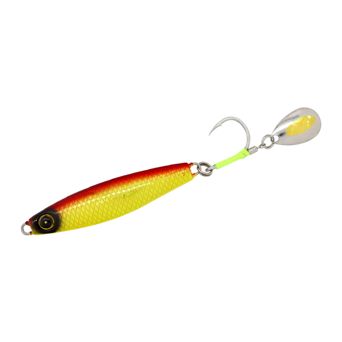 Hayabusa Jack Eye Sawara Spin 2 80g in Real Scale Chartreuse Red Gold — official product photo