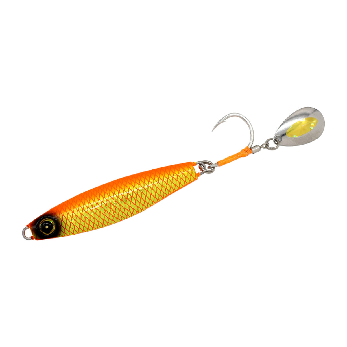 Hayabusa Jack Eye Sawara Spin 2 80g in Real Scale Fluorescent Orange Gold — official product photo