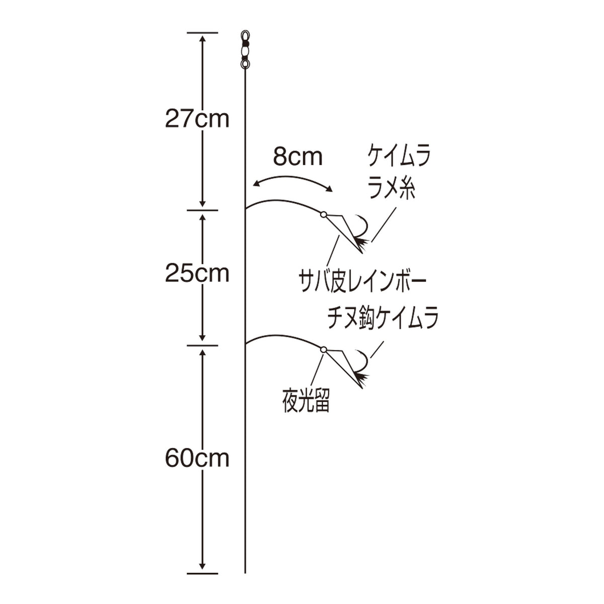 Sasame S-636 Tairaba Sabiki Saba Gawa & Keimura rig diagram